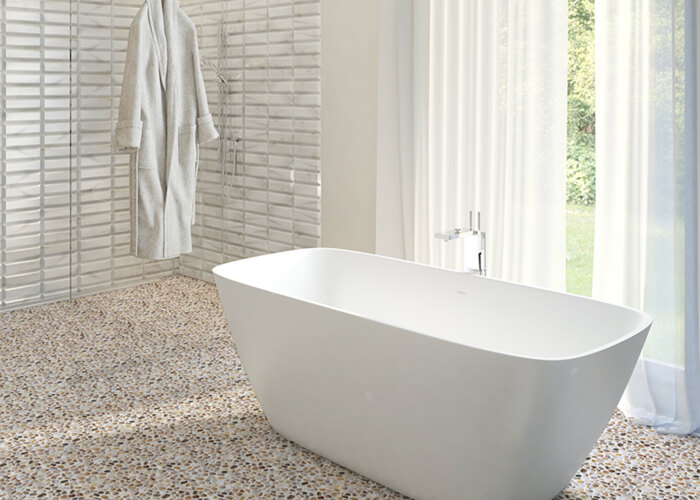 bathroom floor using artificial pebble shape glass pool tile.jpg