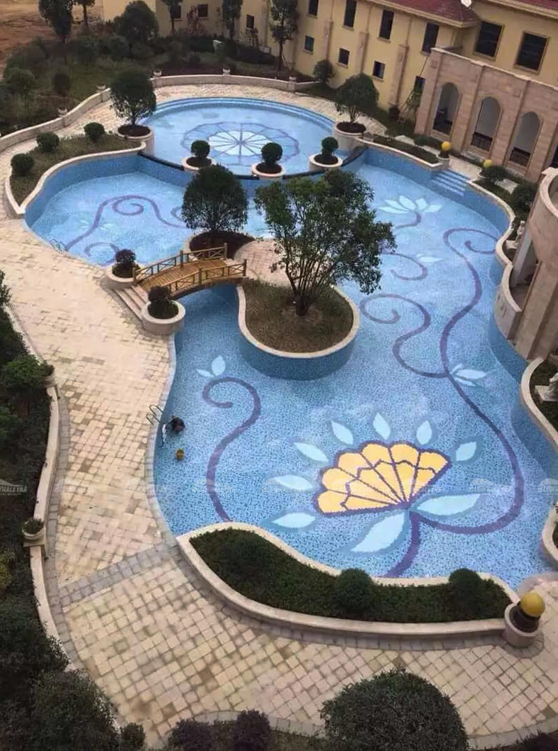 hotel swimming pool with beautiful mosaic art