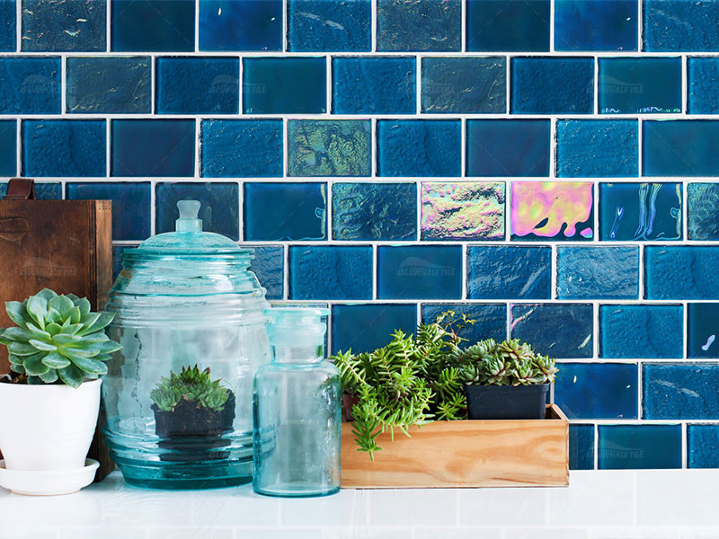 rainbow iridescent blue wall tile