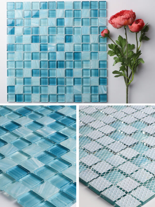 blue glass pool tile