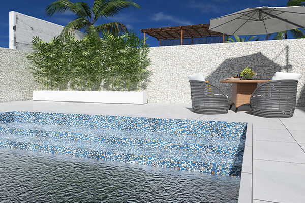 pool stairs deisgn with glass tile