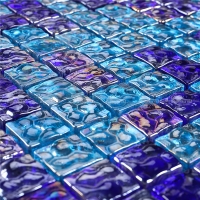 Azulejo de vidrio iridiscente GZOF1001-azul iridiscente azulejos de la piscina de vidrio, mosaico de azulejos de vidrio iridiscente, azulejos cuadrados de la piscina de vidrio