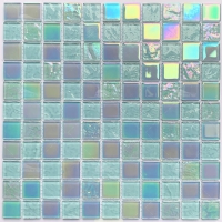 25x25mm Square Crystal Glass Iridescent Aqua Green GIOL1605-glass pool tiles,iridescent glass mosaics,glass mosaic supplier