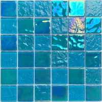 48x48mm Square Crystal Glass Iridescent Blue GKOL1606-mosaic pool tile，blue glass tile pool，swimming pool tiles for sale