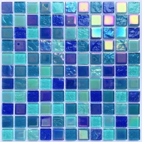 1x1 Crystal Glass Iridescent Blend Blue GIOL1001-mozaic pool,modern glass pool tile,blue mosaic pool