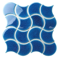 Forma de ventilador congelado Crackle BCZ714-B-azulejo de escala de peixe marroquino, azul azul parede de banheiro, piscina mosaico por atacado