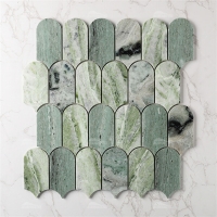 Feather Polished Waterjet Marble Ming Green ZOJ5701-marble mosaic tile, marble pool tile, marble mosaic factory