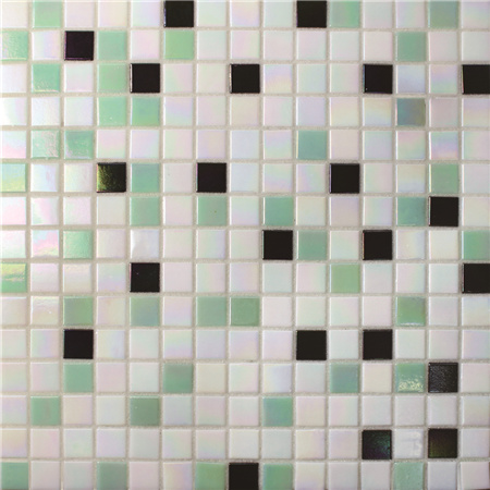20x20mm Square Hot Melt Glass Iridescent Greed Mixed BGE007,Pool mosaic tile, Glass mosaic tile, Glass mosaic tile 20mm