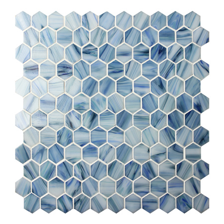 Hexagon Cloudy Blue BGZ023,Pool tiles, Pool mosaic, Glass mosaics, Hexagon mosaic backsplash