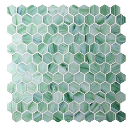 Hexagon Cloudy Green BGZ025,Pool tiles, Pool mosaic, Glass mosaic, Hexagon mosaic tile