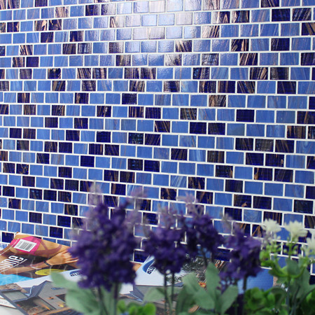 Linha de ouro azul escuro de luxo BGZ014,Azulejo de mosaico, Mosaico de vidro, Azulejo de mosaico de vidro para design de piscinas