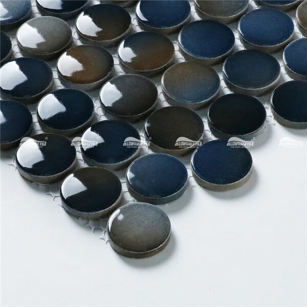 Penny Round BCZ003B1,penny redondo mosaico, azulejos de centavo blanco y negro, mosaico azulejo backsplash ideas de baño