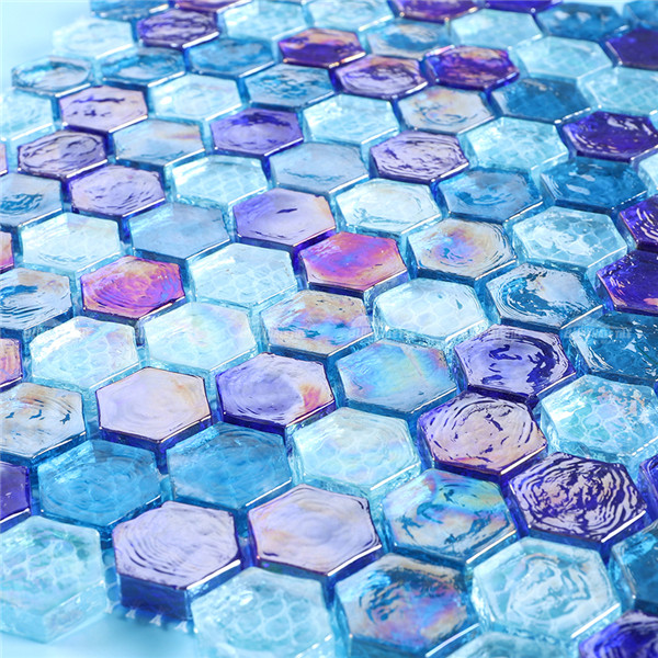 Azulejo de vidrio iridiscente GZOF1603,azulejos iridiscentes, azulejos iridiscentes del baño, baldosas hexagonales iridiscentes