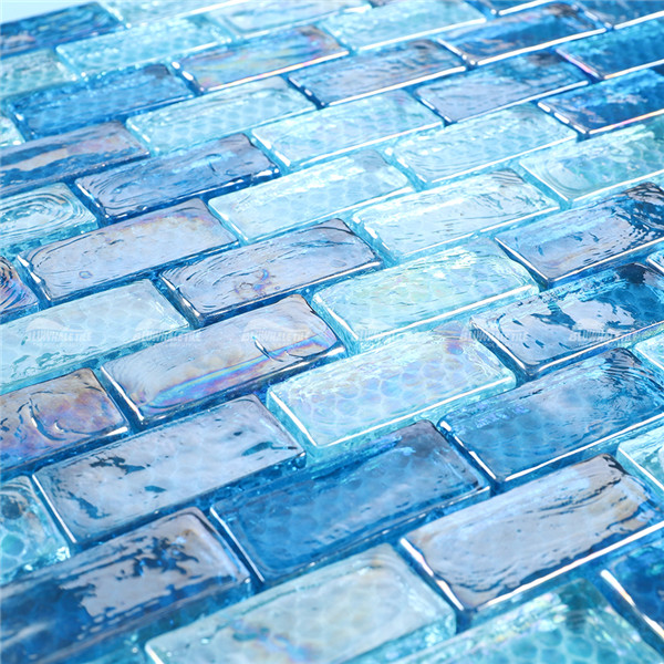Azulejo de vidrio iridiscente GZOF1608,azul iridiscente baldosa de vidrio 1x2, mosaico de vidrio 1x2, azulejos de piscina de vidrio 1x2