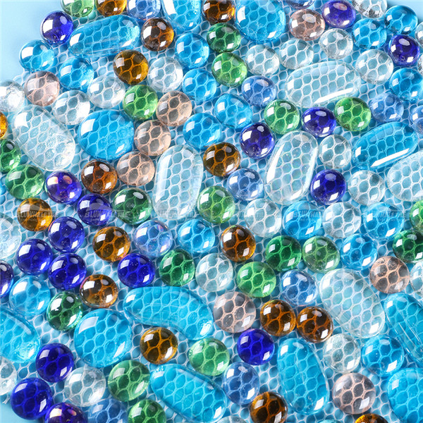 Azulejo de vidrio iridiscente GZOF1002,mosaico de vidrio de guijarros, mosaico de vidrio de guijarros iridiscentes, hojas de mosaico iridiscentes