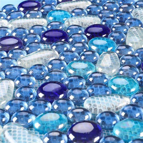 Azulejo de vidrio iridiscente GZOF1004,azulejos de vidrio de guijarros iridiscentes, mosaicos de guijarros de vidrio uk, mosaico de guijarros de vidrio azul