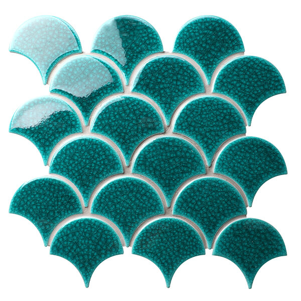 Forma de ventilador congelado Crackle BCZ715,escamas de peixe marroquino, banheiro de azulejo de escala de peixe, mosaico de azulejo de peixe na piscina