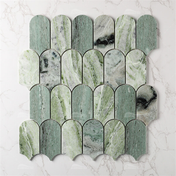 Feather Polished Waterjet Marble Ming Green ZOJ5701,marble mosaic tile, marble pool tile, marble mosaic factory