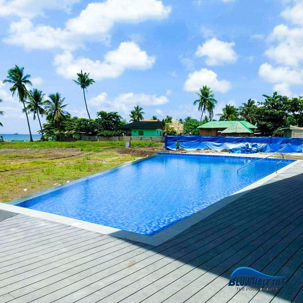 mosaic tiles used in the fishtail-shaped pool