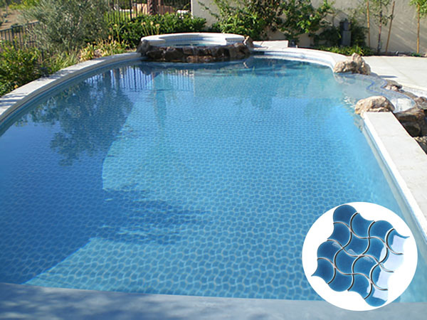 light blue porcelain mosaic in backyard pool BCZ611-B