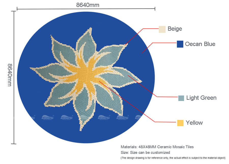 custom pool mosaics with beautiful flower pattern