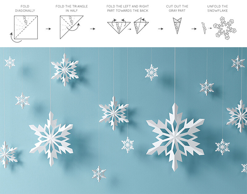 paper snowflakes arround swimming pool