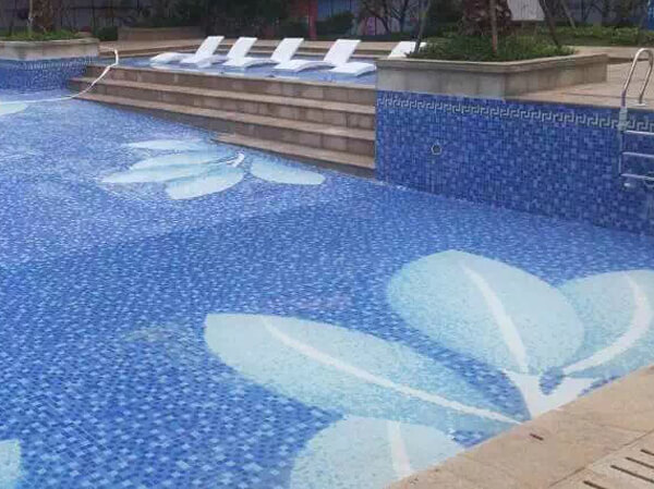 Swimming Pool Mosaic Art With Leaves Pattern
