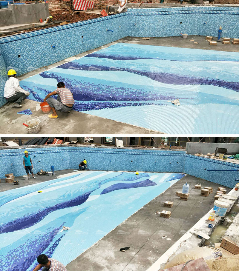 swimming pool project with beautiful bottom mosaic art