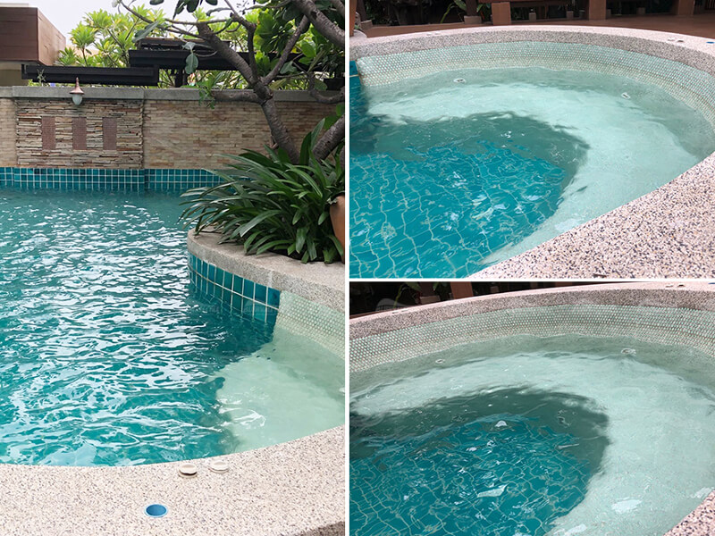 Pool Sitting Areas Design With Penny Round Mosaic Tile