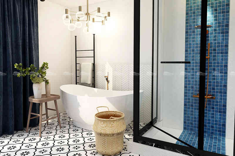 bathroom with porcelain wall decor