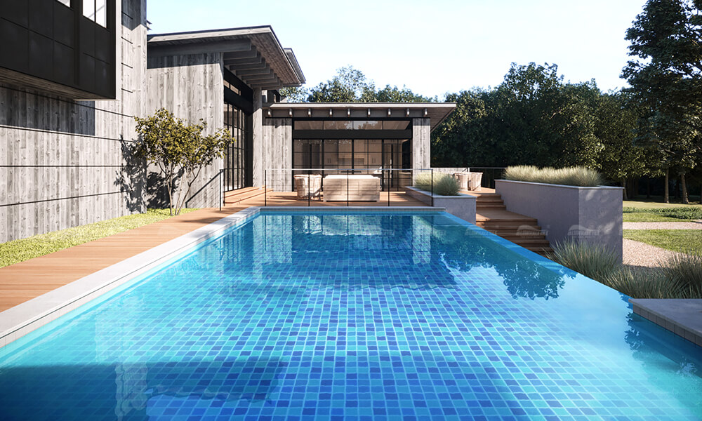 wave pattern glazed blue pool tiles