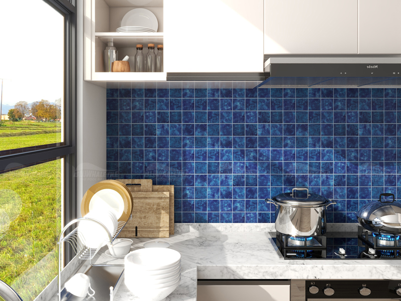 stylish blue kitchen backsplash