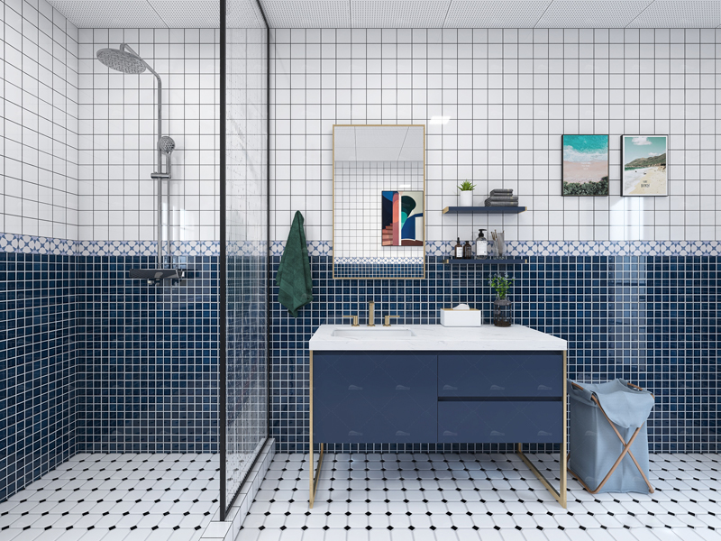 shower tile feature wall use blue crystal porcelain mosaic