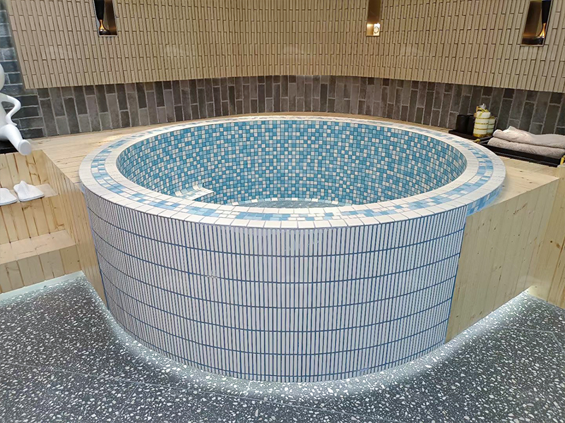 sauna pool with glazed mosaic tile