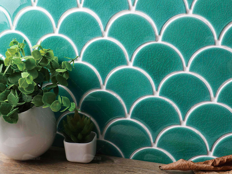 glossy green crackle ceramic tile