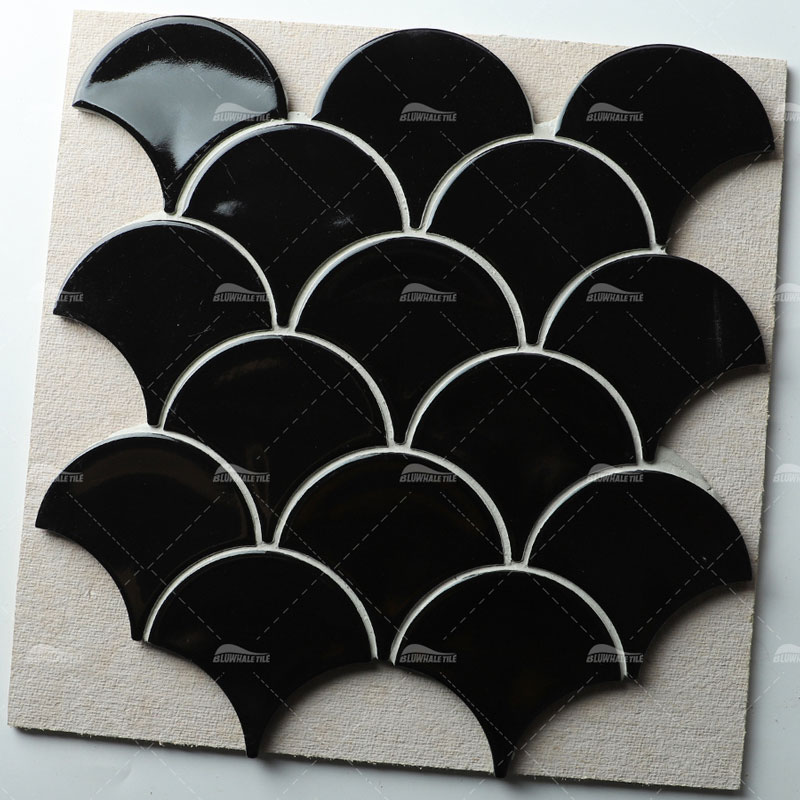 glossy kiln black fan tile