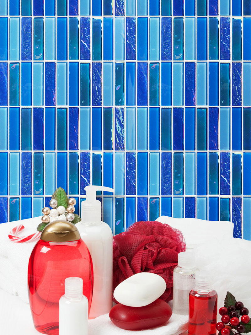 iridescent blue shower wall tile