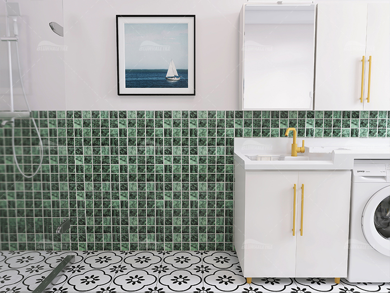 dark green inkjet green ceramic pool tile as bathroom wall