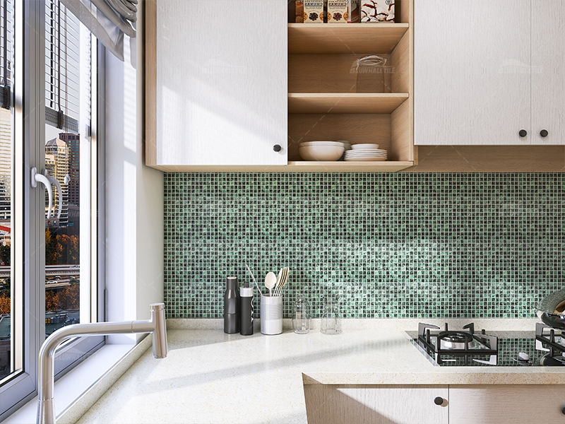 inkjet marble pattern green mosaic tile backsplash