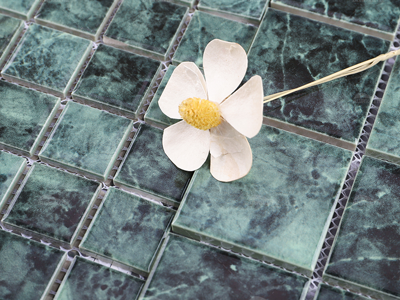 green marble look mosaic tile