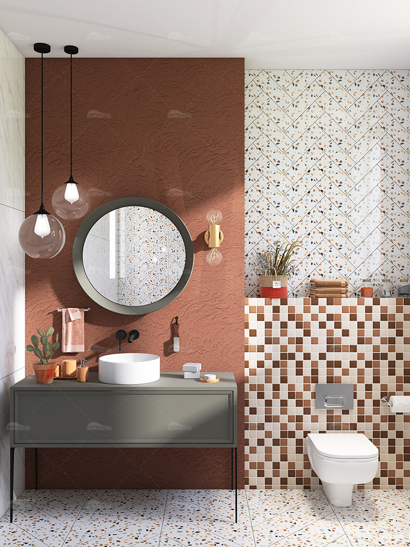 bathroom wall decor with unglazed mosaic