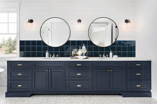 bathroom vanity wall with sqaure tile