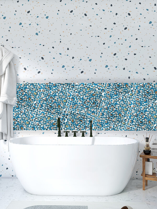 bathroom wall decor with conch tile