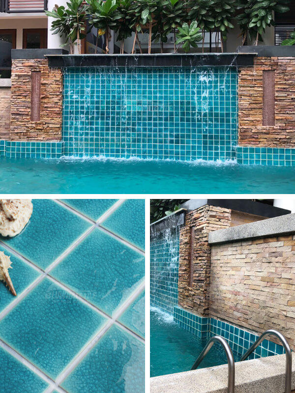 4 inch ice crackle ceramic pool tile for waterfall