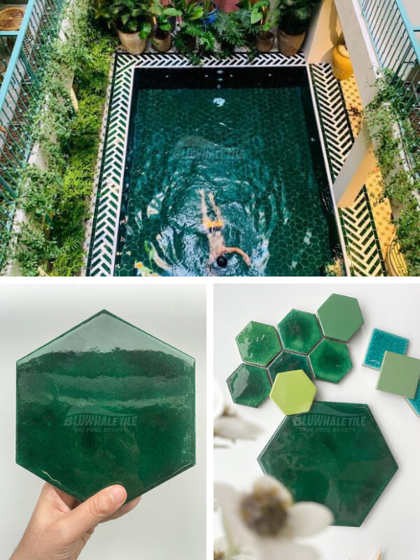 green hexagon tile for pool