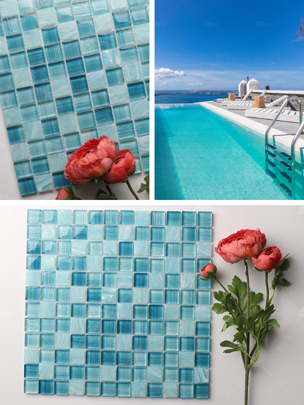blue glass mosaic tile for spa pool