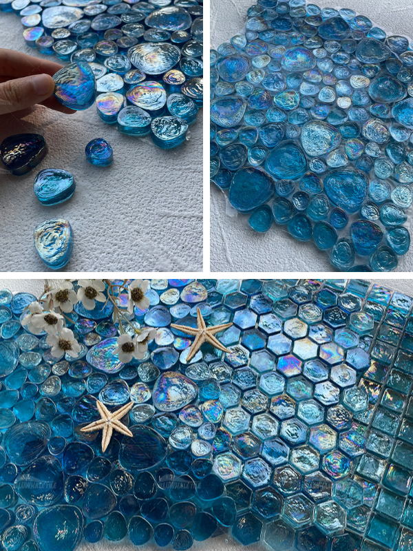 iridescent pebble crystal glass mosaic tile