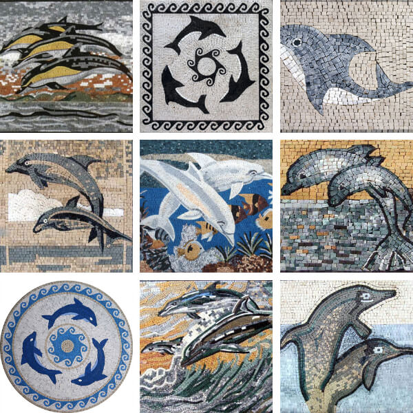 stone dolphin mosaic art