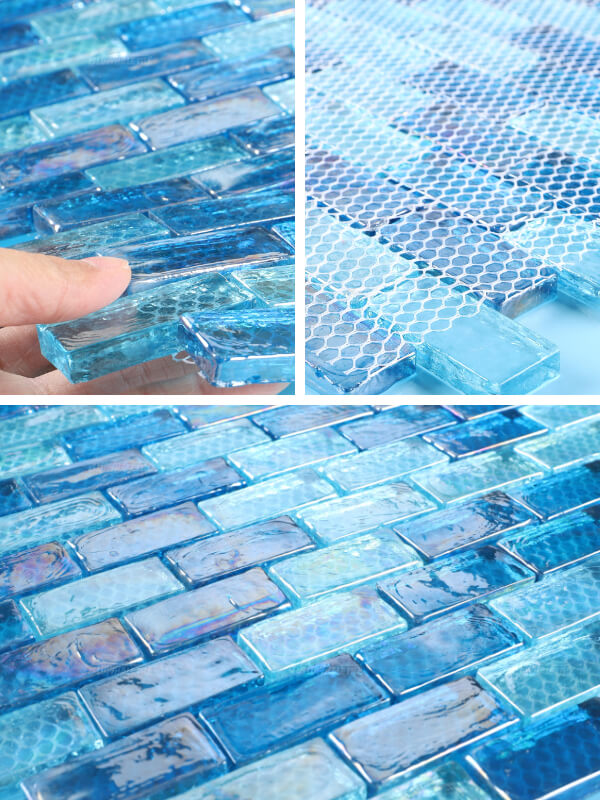 transparent iridescent 1x2 glass subway tile