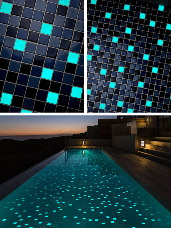 Square glazed fluorescent luminous glow in the dark porcelain pool tile